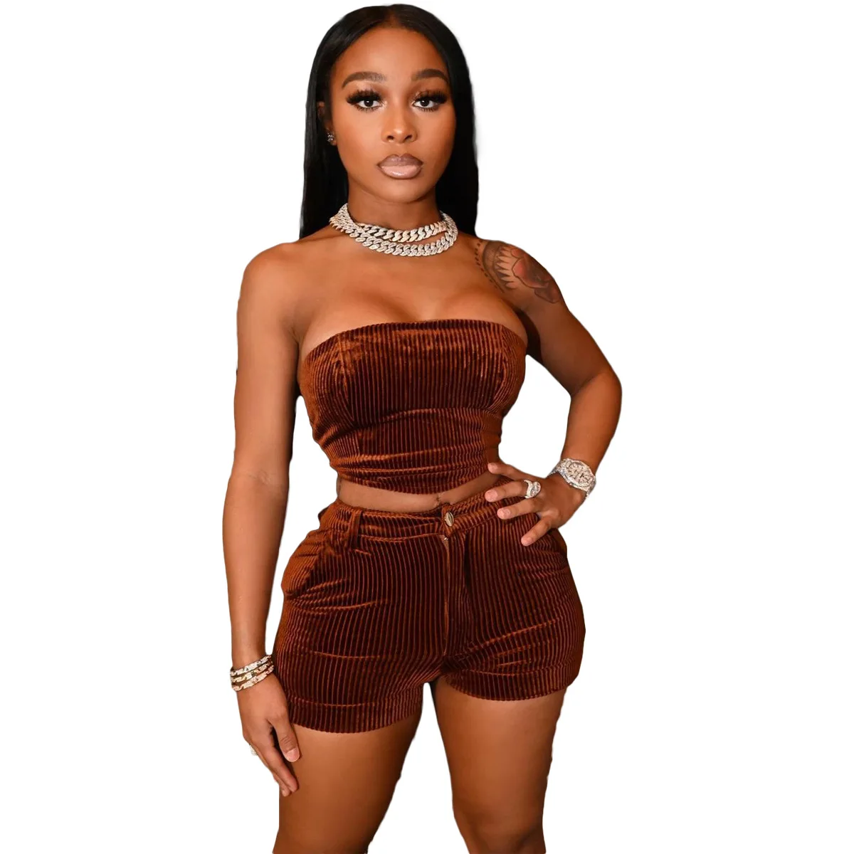 2021 New Arrivals Fashion Women Casual Off Shoulder Wrap Chest Short Pants 2 Pieces Set Ribbed Tracksuit, Picture show
2021 New Arrivals Fashion Women Casual Off Shoulder Wrap Chest Short Pants 2 Pieces Set Ribbed Tracksuit, Picture show