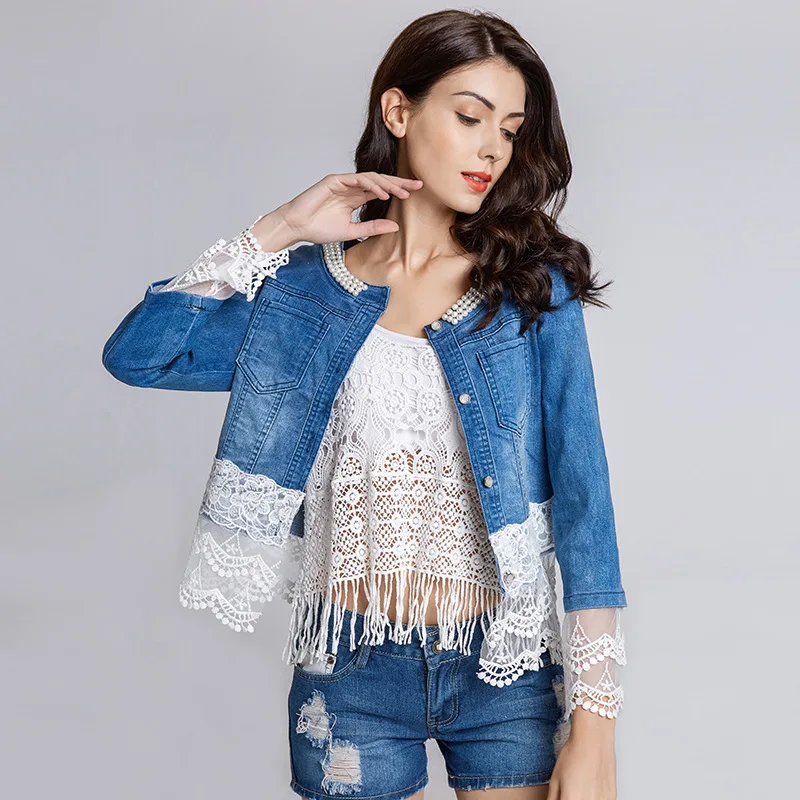 Hipster Pearls Chaqueta De Mezclilla Para Mujer Lace Patchwork Short Denim Jacket Ladies
Hipster Pearls Chaqueta De Mezclilla Para Mujer Lace Patchwork Short Denim Jacket Ladies