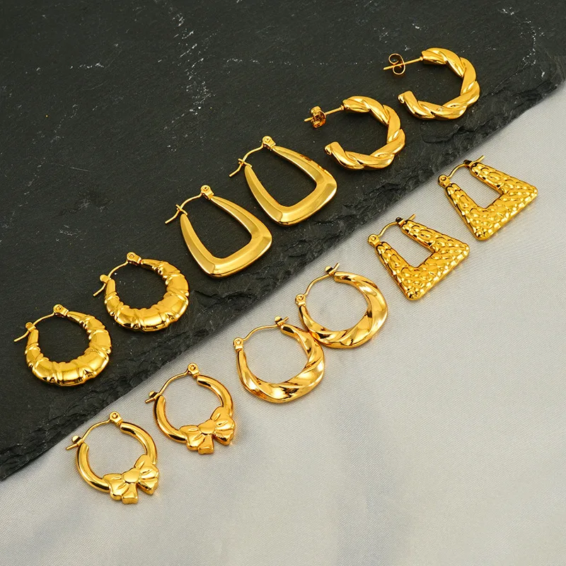 Vintage 18K Gold Plated Stainless Steel Hoop Earrings Women Fashion Geometric Square Earring
Vintage 18K Gold Plated Stainless Steel Hoop Earrings Women Fashion Geometric Square Earring