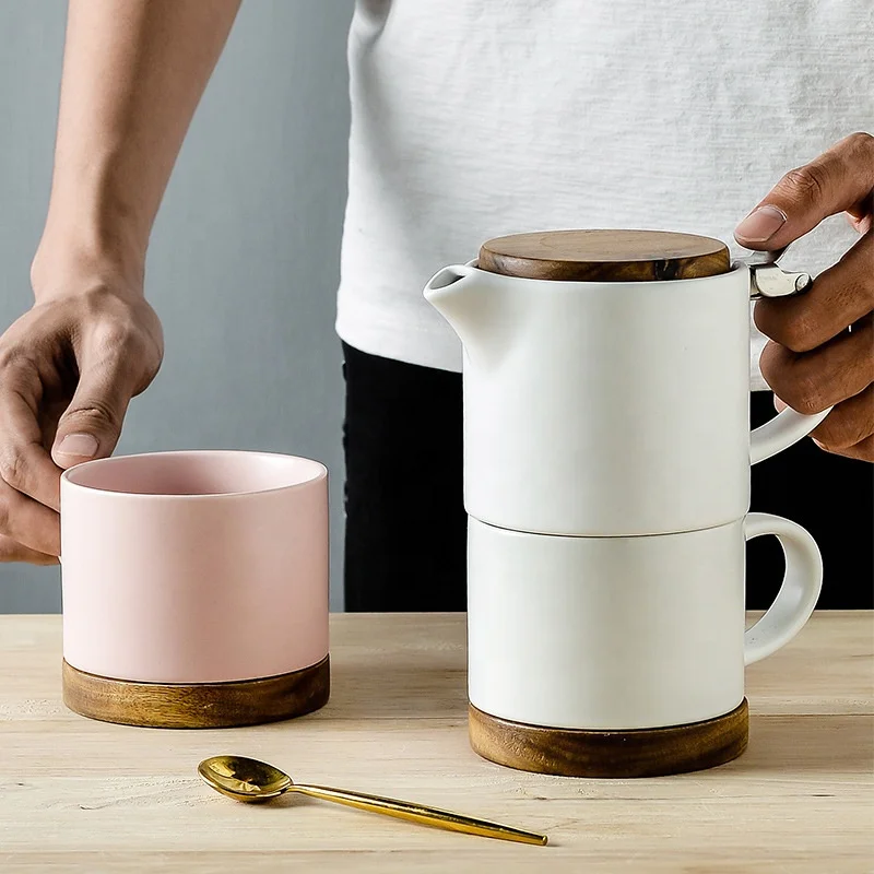 Factory direct creative retro wooden lid Nordic ceramic picture pot flower tea single tea set, White/back
Factory direct creative retro wooden lid Nordic ceramic picture pot flower tea single tea set, White/back