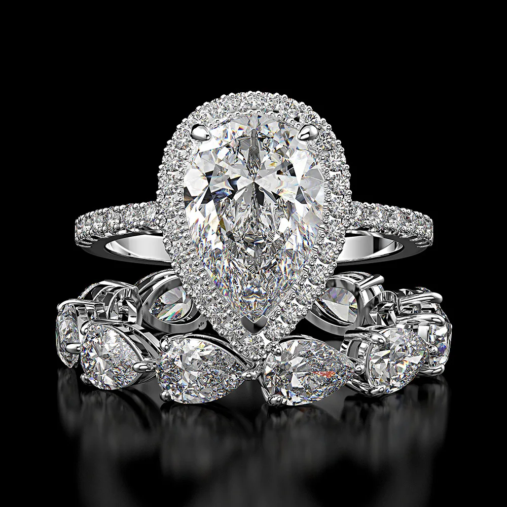 7ct 12*8mm Radiant Cut Pear Shape Zirconia Gemstone Full Paved 925 Sterling Silver Band Ring Set
7ct 12*8mm Radiant Cut Pear Shape Zirconia Gemstone Full Paved 925 Sterling Silver Band Ring Set
