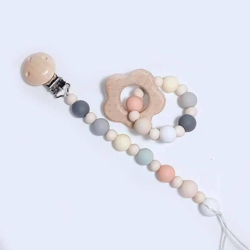 Infant Chewable Teething Silicone Beads Pacifier Clip Wooden Flower Shape Silicone Bracelet 2pcs/set
Infant Chewable Teething Silicone Beads Pacifier Clip Wooden Flower Shape Silicone Bracelet 2pcs/set
