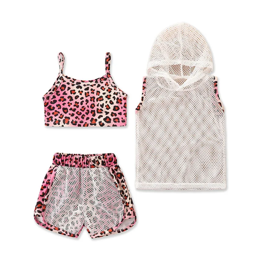 Summer Girls Sportswear 3 Piece Sleeveless Hoodie Top + Leopard Print Halter + Shorts, Customized color
Summer Girls Sportswear 3 Piece Sleeveless Hoodie Top + Leopard Print Halter + Shorts, Customized color
