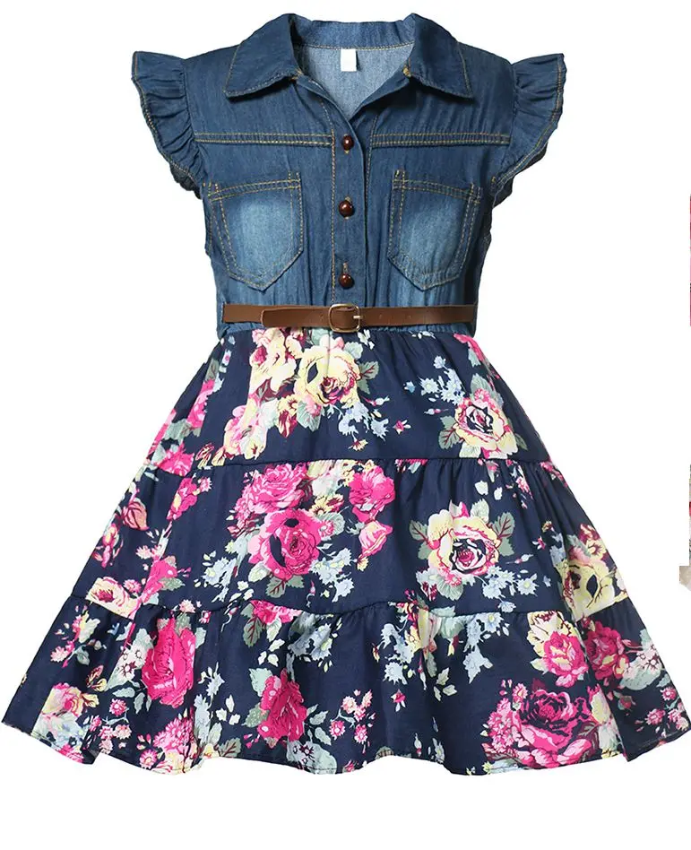 Denim Floral Flower Girl Dress Summer Dress With Belt Children Flying Short Sleeve Casual Baby Girl dresses Kids Clothes Sets, 1 color
Denim Floral Flower Girl Dress Summer Dress With Belt Children Flying Short Sleeve Casual Baby Girl dresses Kids Clothes Sets, 1 color