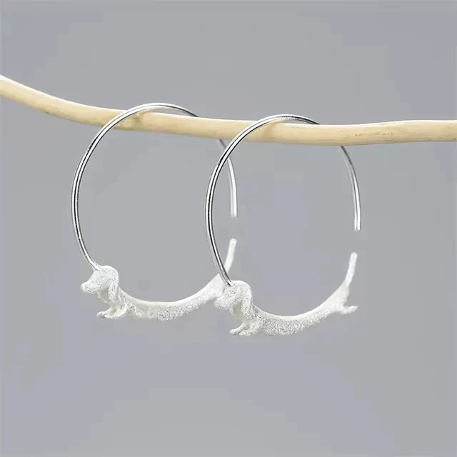 

Fashion 925 Sterling Silver 18K Gold Plated Flying Dachshund Dog Big Round Hoop Earrings, Gold,silver