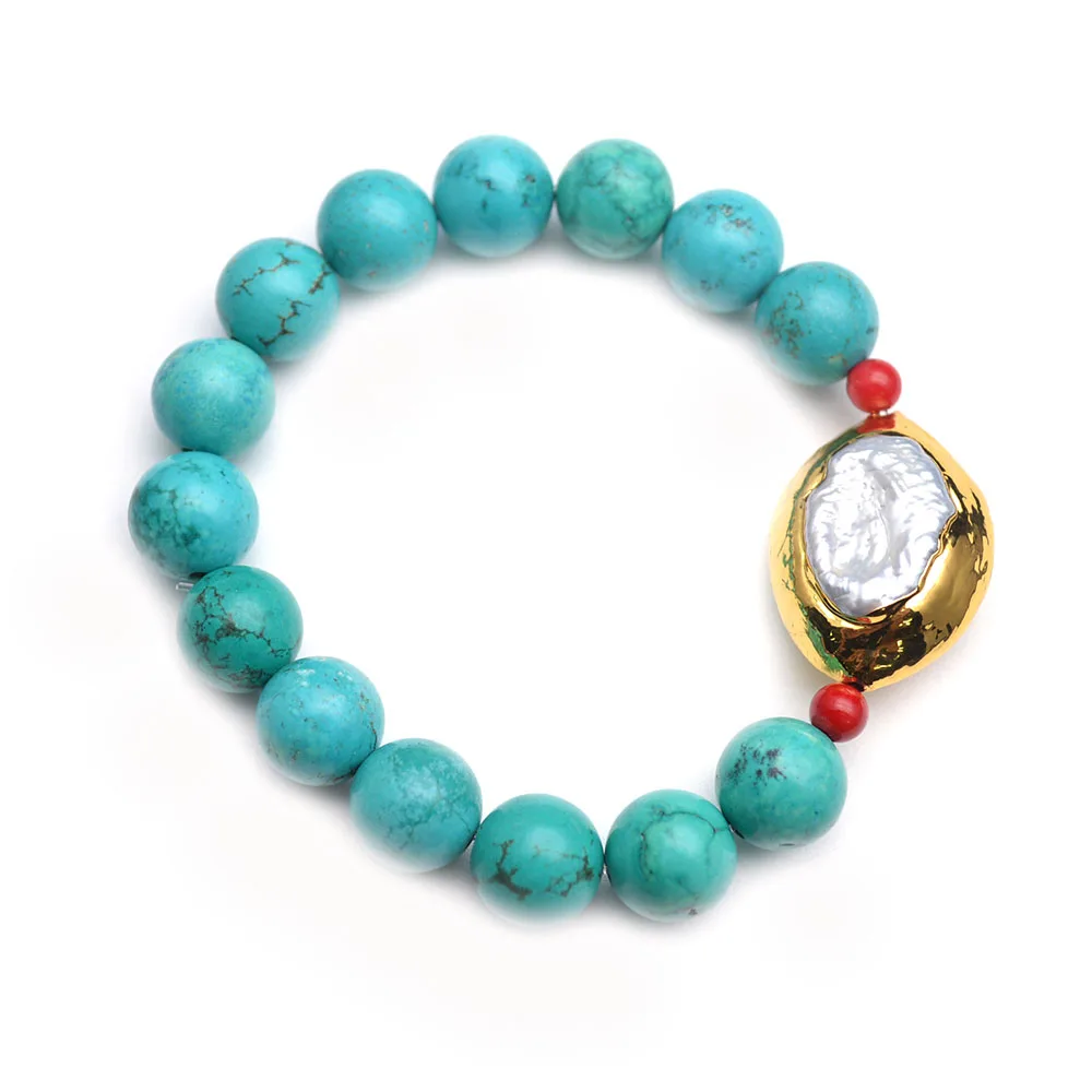 Turquoise Round Beads 18k Gold plating Pearl Charm Stretch Bracelets Fashion Man Jewelry
Turquoise Round Beads 18k Gold plating Pearl Charm Stretch Bracelets Fashion Man Jewelry
