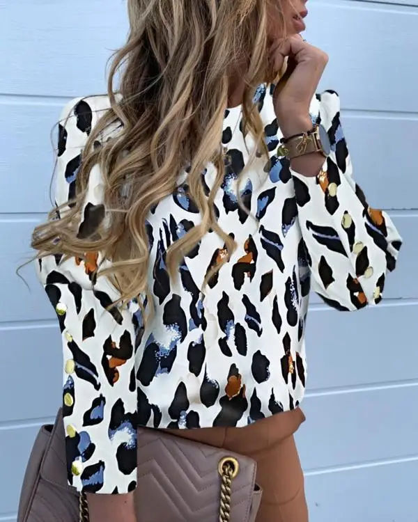 Women's Autumn and winter print shirt ladies long-sleeved round neck blouse with buttons
Women's Autumn and winter print shirt ladies long-sleeved round neck blouse with buttons