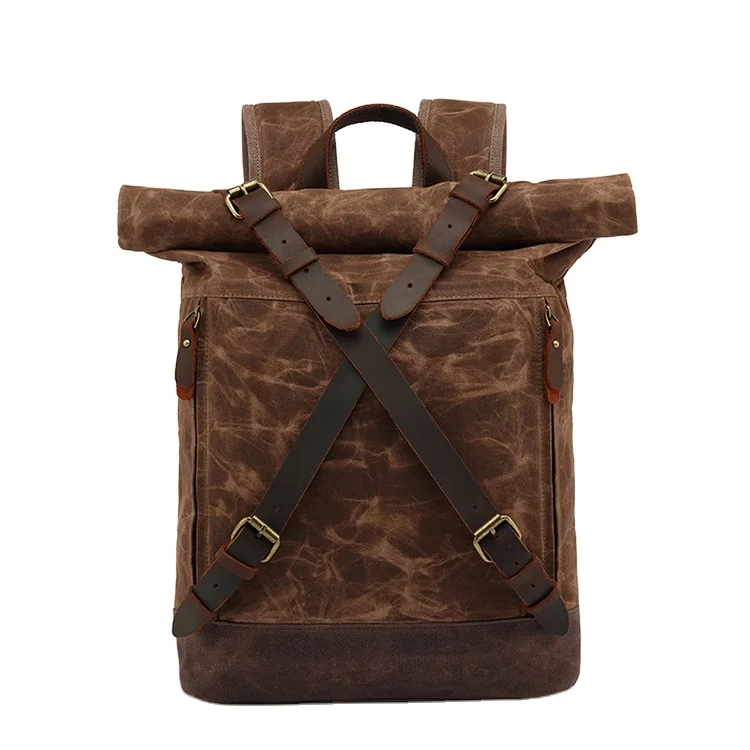 Waxed canvas With Leather Trim Roll Top Motorcycle leisure travel bag outdoor hiking backpack, Customized color
Waxed canvas With Leather Trim Roll Top Motorcycle leisure travel bag outdoor hiking backpack, Customized color