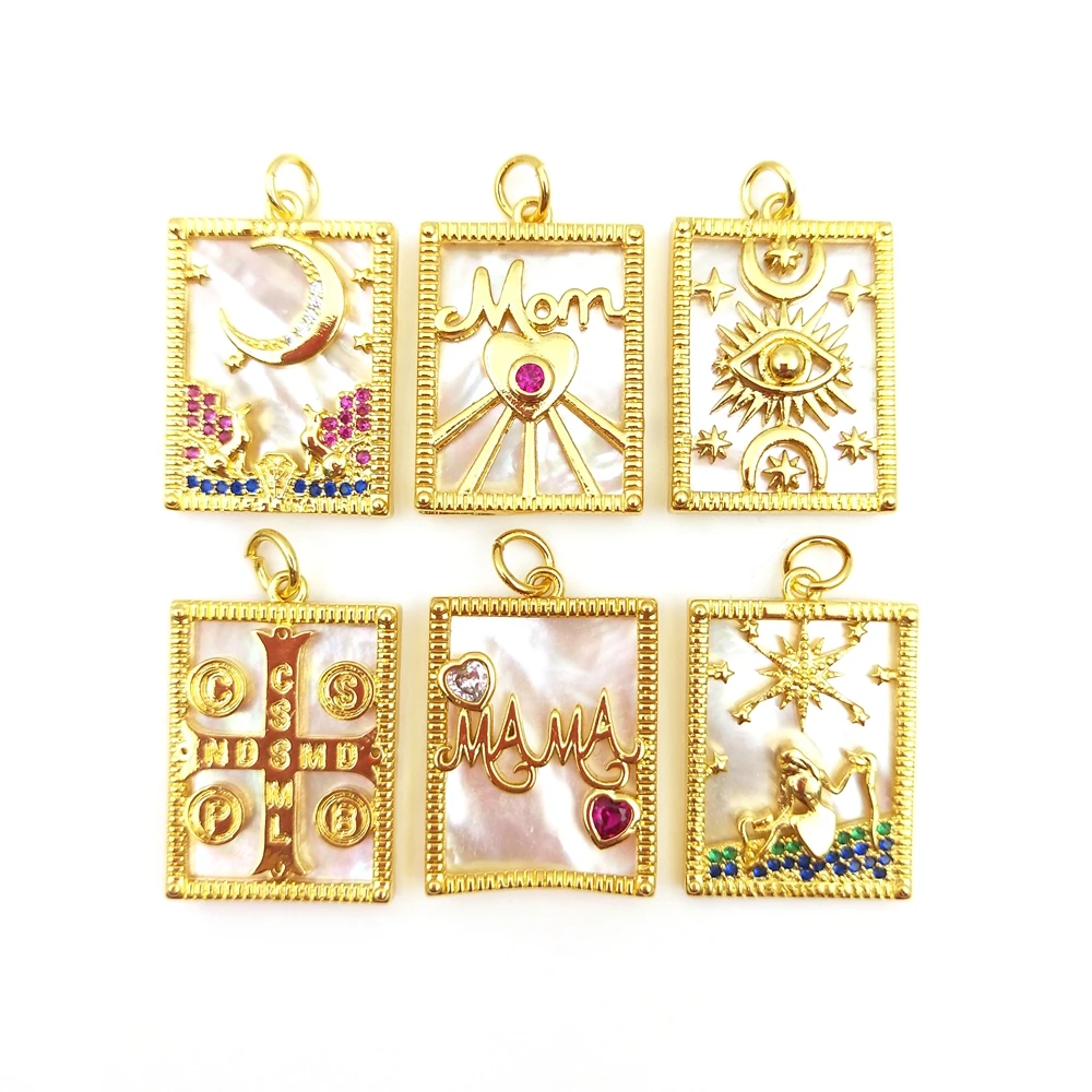 Wholesale Fashion Micropave Colorful CZ white Shell pendants evil eye heart shape Long square gold bezel Jewelry Gift for Mama, Multi color
Wholesale Fashion Micropave Colorful CZ white Shell pendants evil eye heart shape Long square gold bezel Jewelry Gift for Mama, Multi color