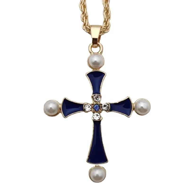 Blue Enamel Cross Necklace For Girls Jewelry Fashion Crystal With Faux Pearl Unique Design Women Accessories with Rope Chain
Blue Enamel Cross Necklace For Girls Jewelry Fashion Crystal With Faux Pearl Unique Design Women Accessories with Rope Chain