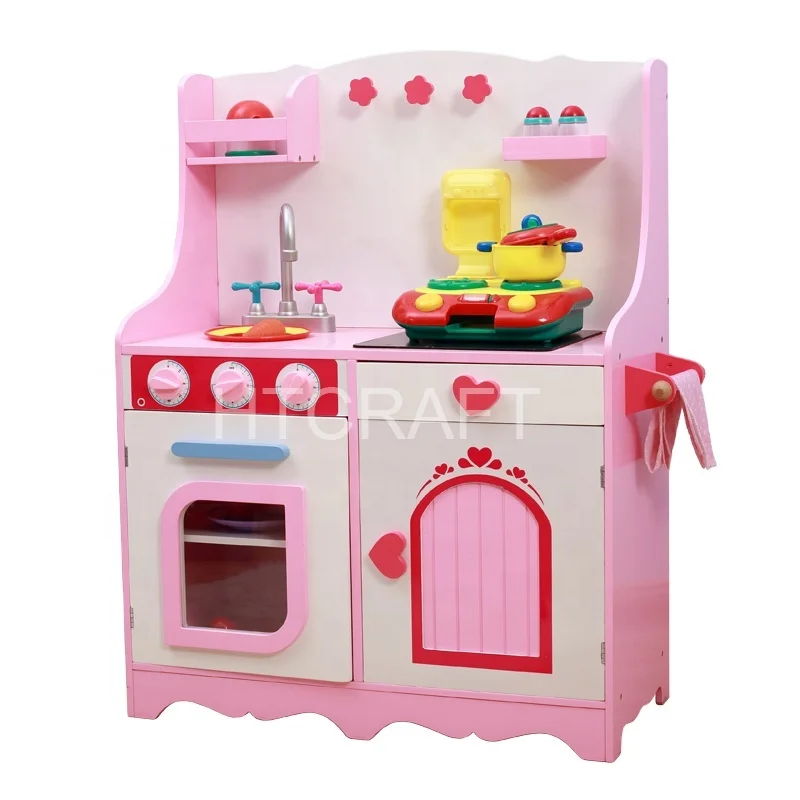 pink wooden toy kitchen accessories
