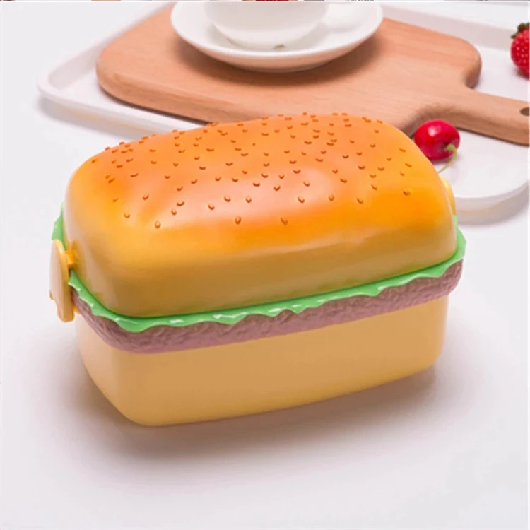 

LULA Customized Hamburger Shape Double Layer Plastic Lunch Box School Bento Food Container Storage for Kids Children