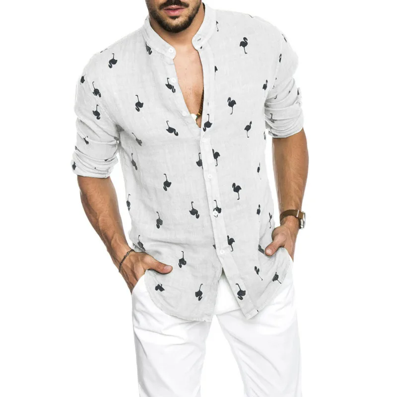 Wholesale EBAY Hot Sale Long Sleeve Flamingo Print Linen Casual Shirt Tops Loose Cool Stand Up Collar Men's Shirts, Shown
Wholesale EBAY Hot Sale Long Sleeve Flamingo Print Linen Casual Shirt Tops Loose Cool Stand Up Collar Men's Shirts, Shown