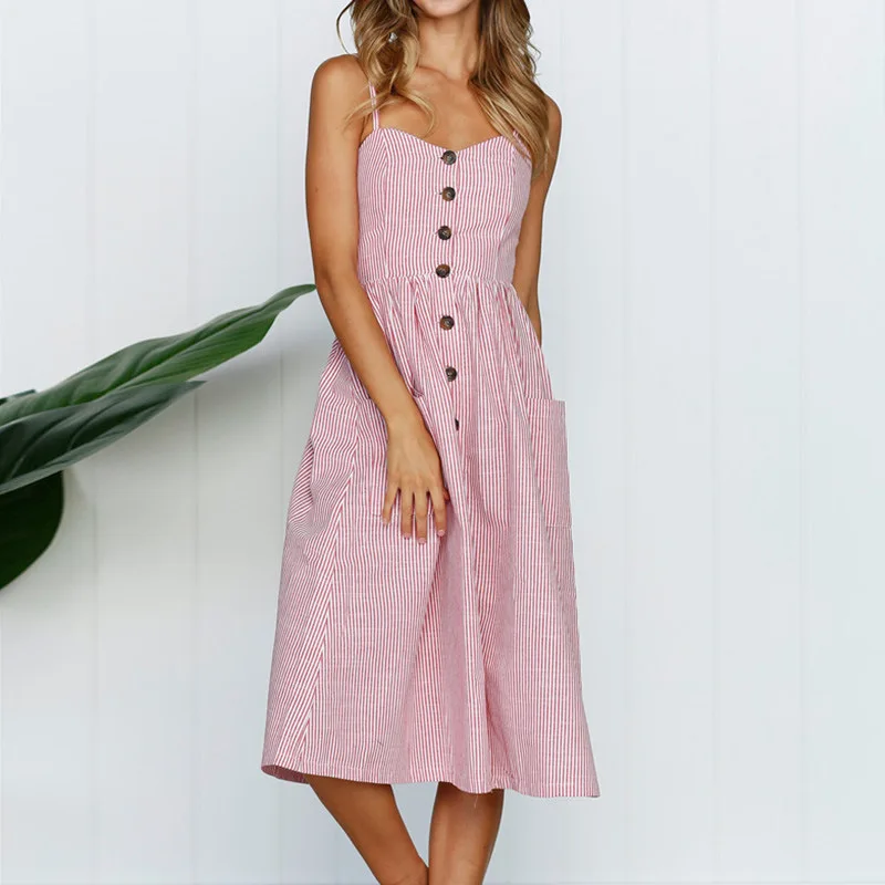 2020 Women Summer Sexy Backless Midi Polka Dot Striped Floral Beach Dress Female Casual Vintage Button Sundress
2020 Women Summer Sexy Backless Midi Polka Dot Striped Floral Beach Dress Female Casual Vintage Button Sundress