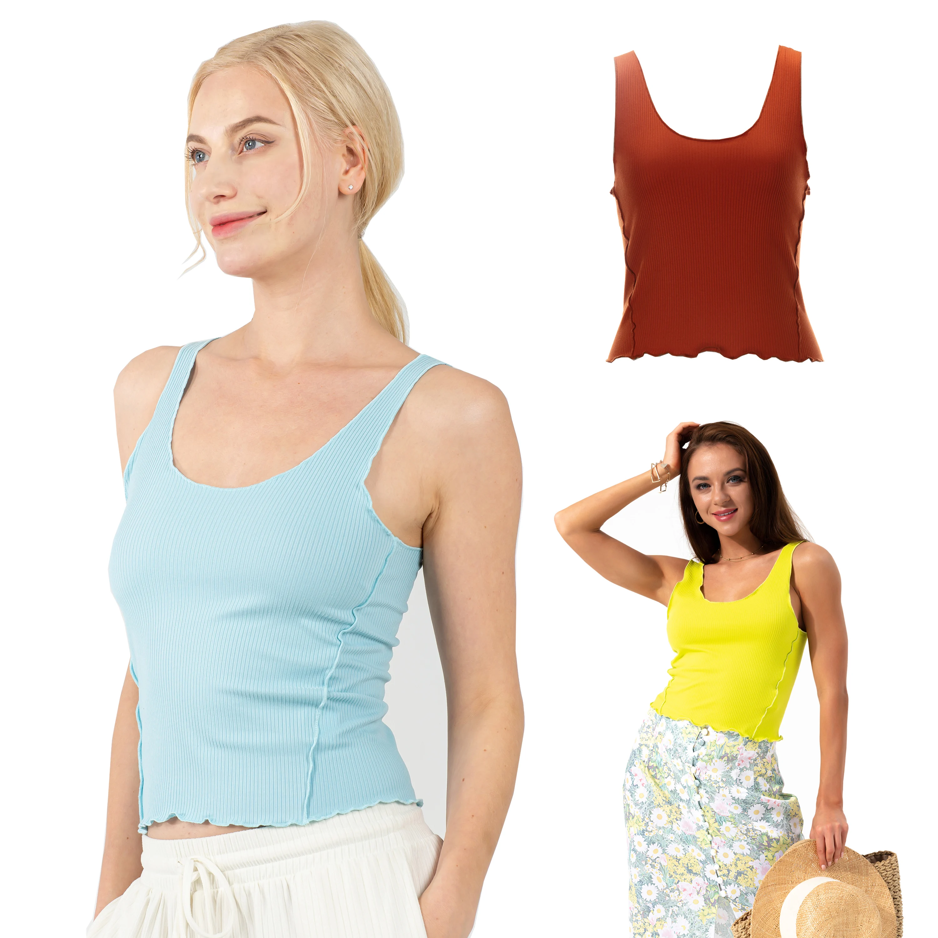 Summer Casual Sleeveless Ribbed Ruffle Seamed Solid Color Sexy Women Fitted Crop Tank Tops
Summer Casual Sleeveless Ribbed Ruffle Seamed Solid Color Sexy Women Fitted Crop Tank Tops