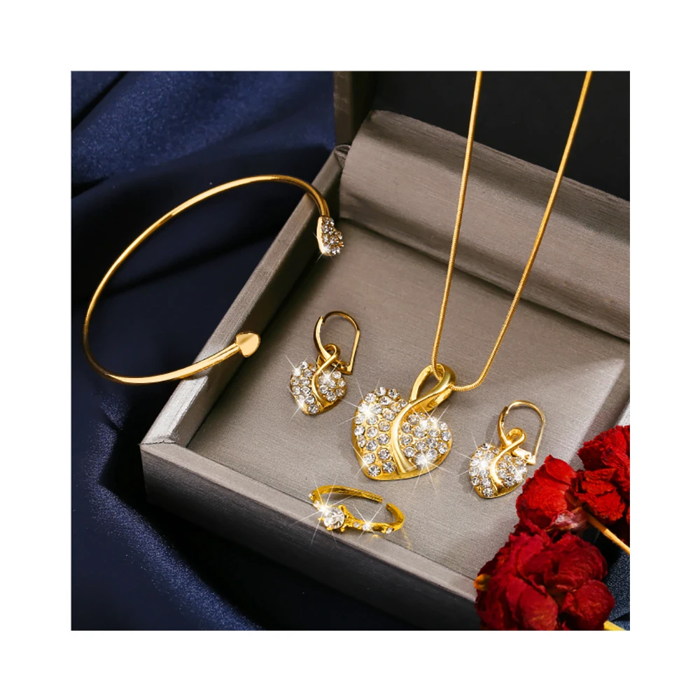 JY 4pc Luxury Heart Diamond Pendant Necklace Bracelet Earring Ring Set for Women Jewelry Party, Photo
JY 4pc Luxury Heart Diamond Pendant Necklace Bracelet Earring Ring Set for Women Jewelry Party, Photo