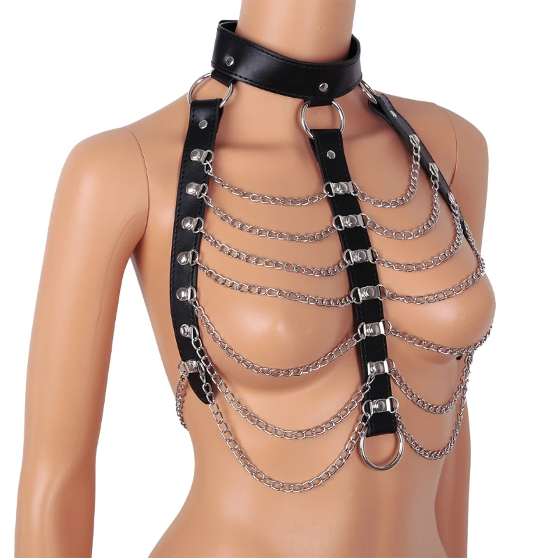 iEFiEL New Design Sexy Women Leather Harness Lingerie Open Chest Bra Chain Tassel Chest Belt with Lock Halterneck Punk Gothic Ha
iEFiEL New Design Sexy Women Leather Harness Lingerie Open Chest Bra Chain Tassel Chest Belt with Lock Halterneck Punk Gothic Ha