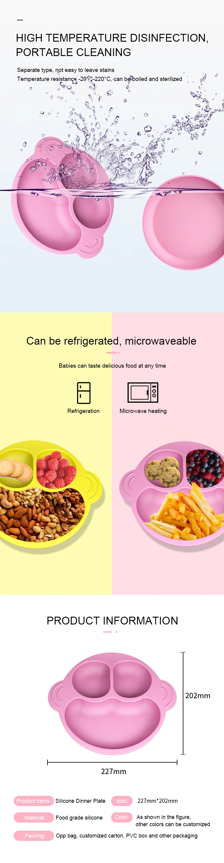 Silicone Baby Plate With Suction Feeding Placemat Set  Non-Slip Toddlers Food Feeding baby plate  for Children