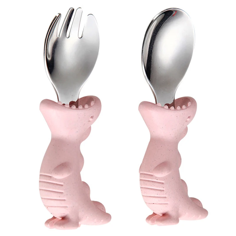 Cute dinosaur baby fork and spoon set plastic handle stainless steel kids cutlery
Cute dinosaur baby fork and spoon set plastic handle stainless steel kids cutlery