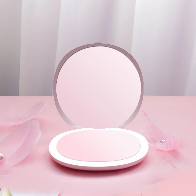 

compact pocket double sides 1X 3X magnifying round mini mirror led