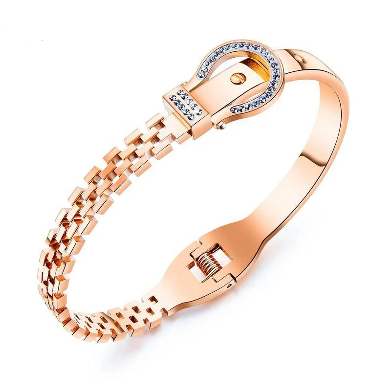 Prevent Allergy 316L Stainless Steel Jewelry Rhinestone Plated Rose Gold Belt Bangle
Prevent Allergy 316L Stainless Steel Jewelry Rhinestone Plated Rose Gold Belt Bangle