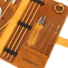 Knitting Needle Needl Bag Custom Portable Brown Crazy Horse Leather Knitting Needle Tool Bag Needle Case Organizer