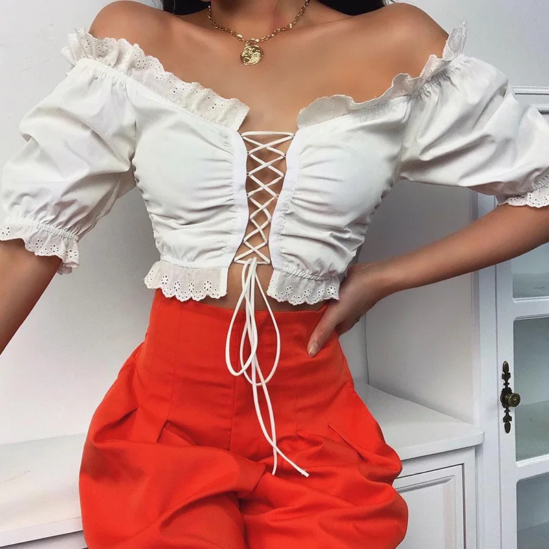 2020 new arrivals summer styles off shoulder women simple lace fashion ruffles bubble sleeve lady crop top bra top
2020 new arrivals summer styles off shoulder women simple lace fashion ruffles bubble sleeve lady crop top bra top