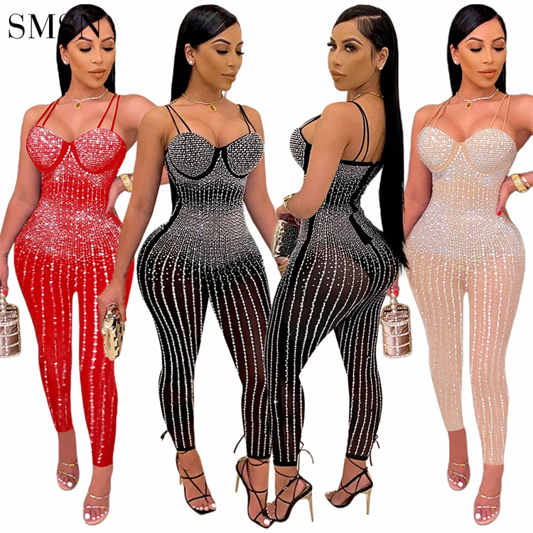 New Trendy Rhinestone Decor Sling Sexy Lace Patchwork Mesh Bodysuit Elegant One Piece Women Jumpsuits And Rompers
New Trendy Rhinestone Decor Sling Sexy Lace Patchwork Mesh Bodysuit Elegant One Piece Women Jumpsuits And Rompers