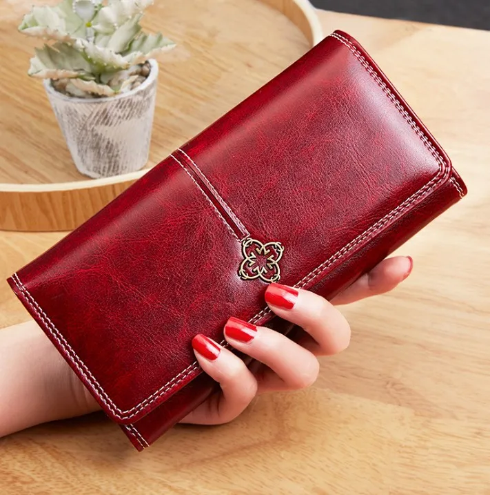 High quality ladies long purse wallet with phone vintage wax oil leather women wallet, Multicolor
High quality ladies long purse wallet with phone vintage wax oil leather women wallet, Multicolor