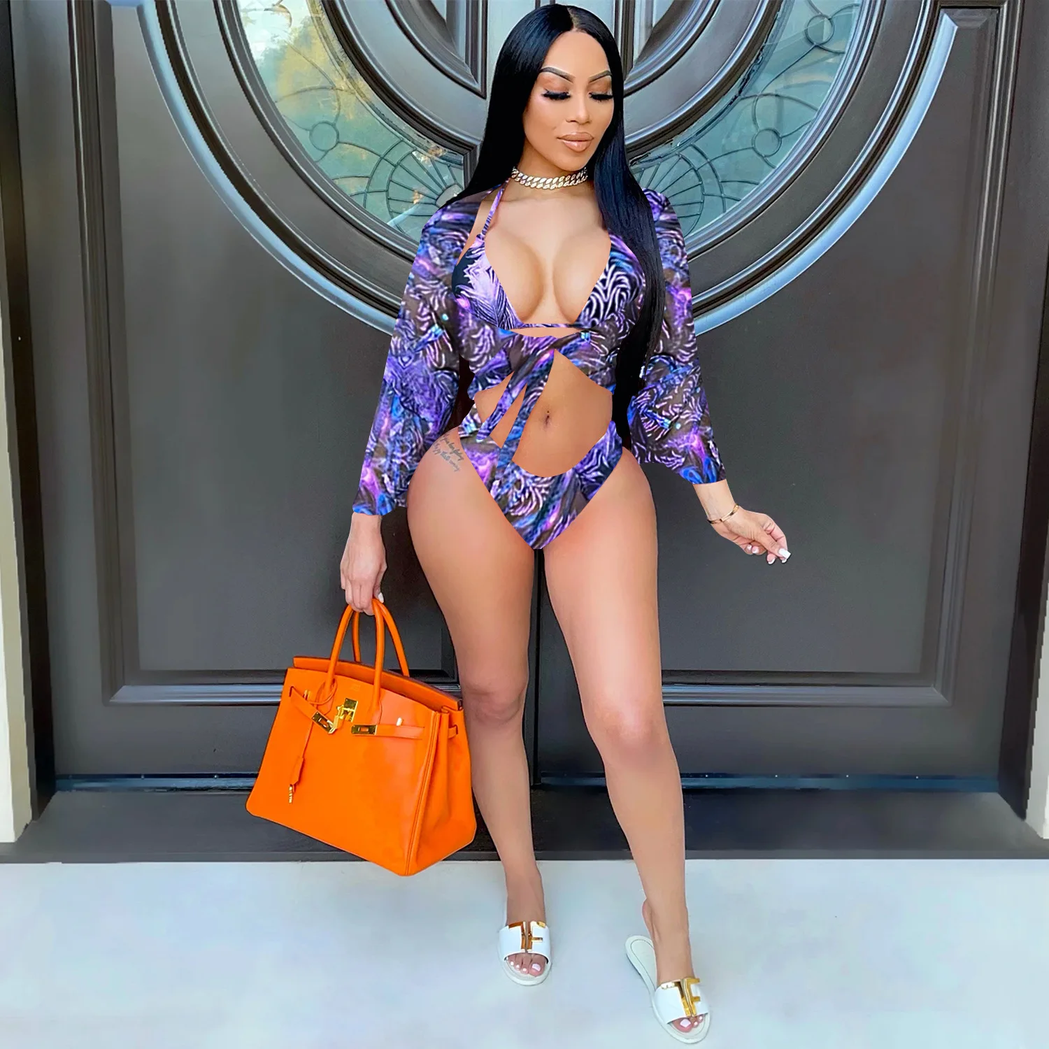 Deep V Sexy Bikini Bathing Suit Summer Fashion Print Beach Suits Women Lace Up Halter With Cover Three Piece Suit, Picture showed
Deep V Sexy Bikini Bathing Suit Summer Fashion Print Beach Suits Women Lace Up Halter With Cover Three Piece Suit, Picture showed