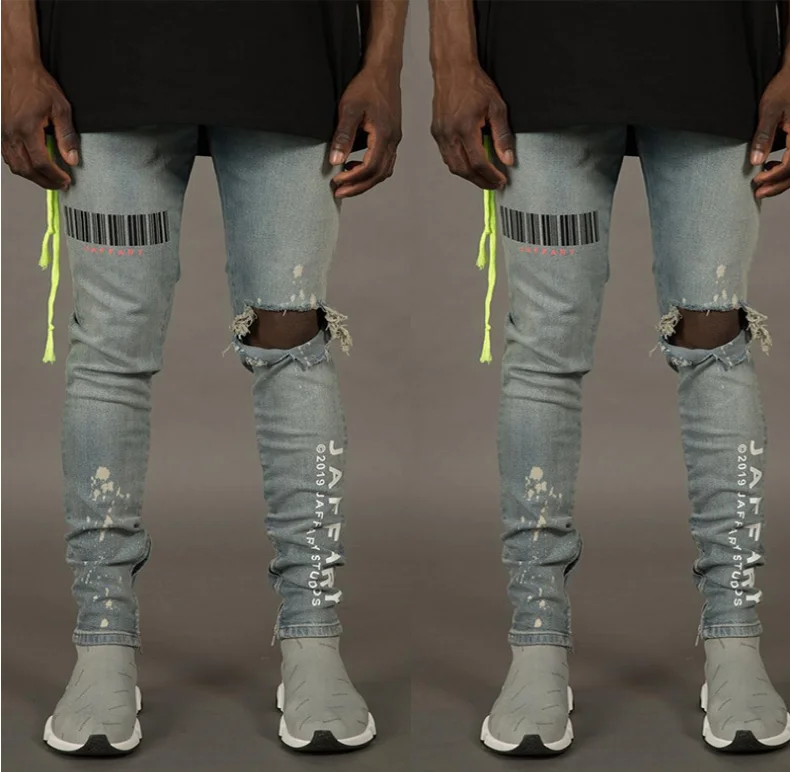 Hot Sale New Design Men's Skinny Denim Multi-Point Painted Ripped Jeans For Men, Customized color
Hot Sale New Design Men's Skinny Denim Multi-Point Painted Ripped Jeans For Men, Customized color