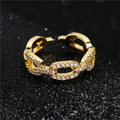Hip Hops Fashion 18k Gold Plated Rhinestone Crystal Geometric Chain Rings Micro Pave CZ Link Chain Finger Rings For Women Men
Hip Hops Fashion 18k Gold Plated Rhinestone Crystal Geometric Chain Rings Micro Pave CZ Link Chain Finger Rings For Women Men