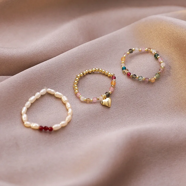 Ins Hot Sale Korean Design Elastic Crystal Colorful Gemstone Beads Heart Charm Ring Fresh Water Pearl Ring, Multicolor
Ins Hot Sale Korean Design Elastic Crystal Colorful Gemstone Beads Heart Charm Ring Fresh Water Pearl Ring, Multicolor