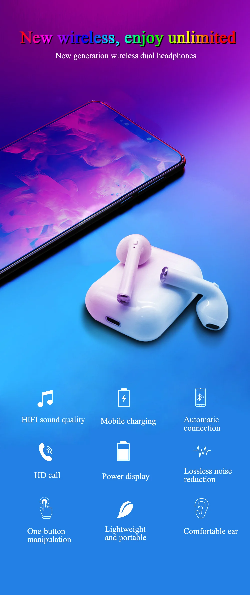 A+ TWS wireless earphone double ear earbud True Stereo wireless I9S TWS with charging case - ANKUX.COM