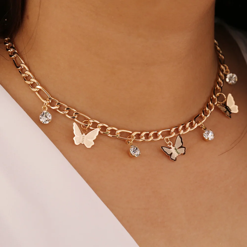 Women Jewelry Gift Gold Plated Butterfly Pendant Necklace Curb Chain Crystal Rhinestone Butterfly Necklace
Women Jewelry Gift Gold Plated Butterfly Pendant Necklace Curb Chain Crystal Rhinestone Butterfly Necklace