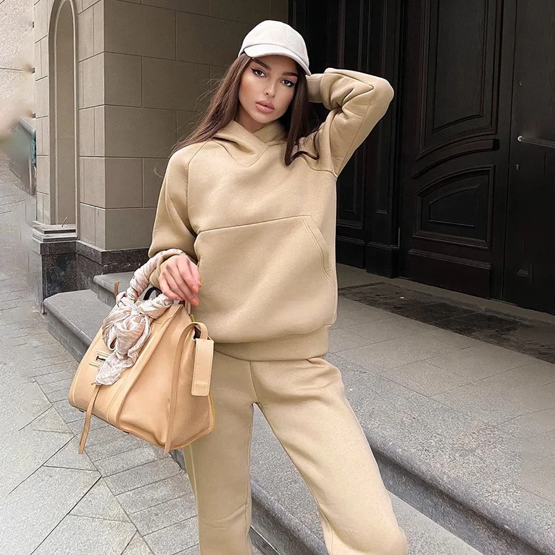New Arrival Two Piece Pants Set Soild Color Oversized Women Winter Hooded Sweatshirts Plus Size Hoodies Set, Khaki
New Arrival Two Piece Pants Set Soild Color Oversized Women Winter Hooded Sweatshirts Plus Size Hoodies Set, Khaki