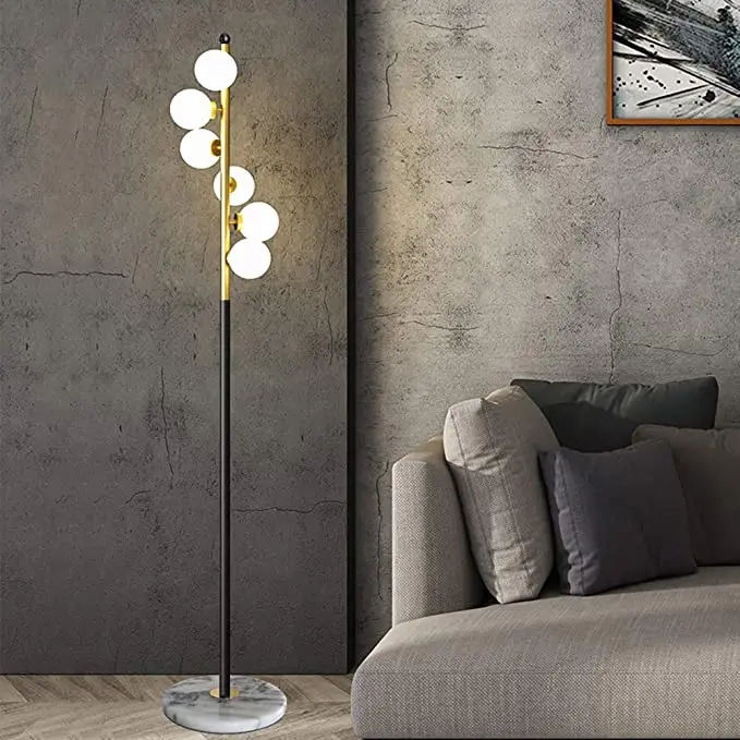 White Glass Shade and Marble Base Elegant Modern Creative Floor Lamp for Living Room,Bedroom,Office