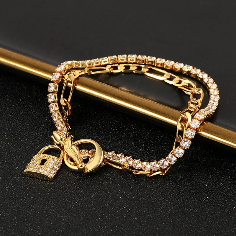luxury bracelet jewelry diamond tennis bracelet lock double chain bracelet 18k, Gold
luxury bracelet jewelry diamond tennis bracelet lock double chain bracelet 18k, Gold