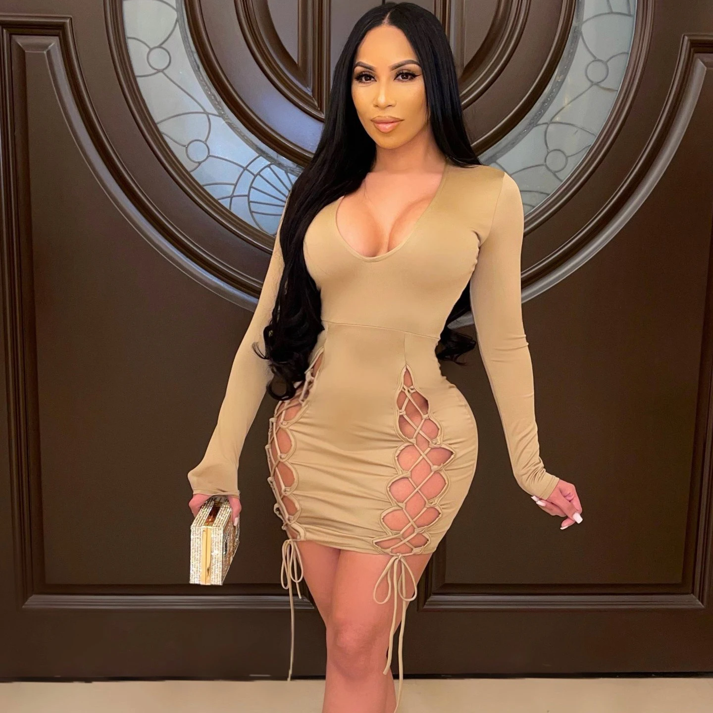 Sexy Bandage Solid Long Sleeve Bodycon Short Dress Club Women Clothing Matured Women Classy Apparel -YS, Champagne
Sexy Bandage Solid Long Sleeve Bodycon Short Dress Club Women Clothing Matured Women Classy Apparel -YS, Champagne