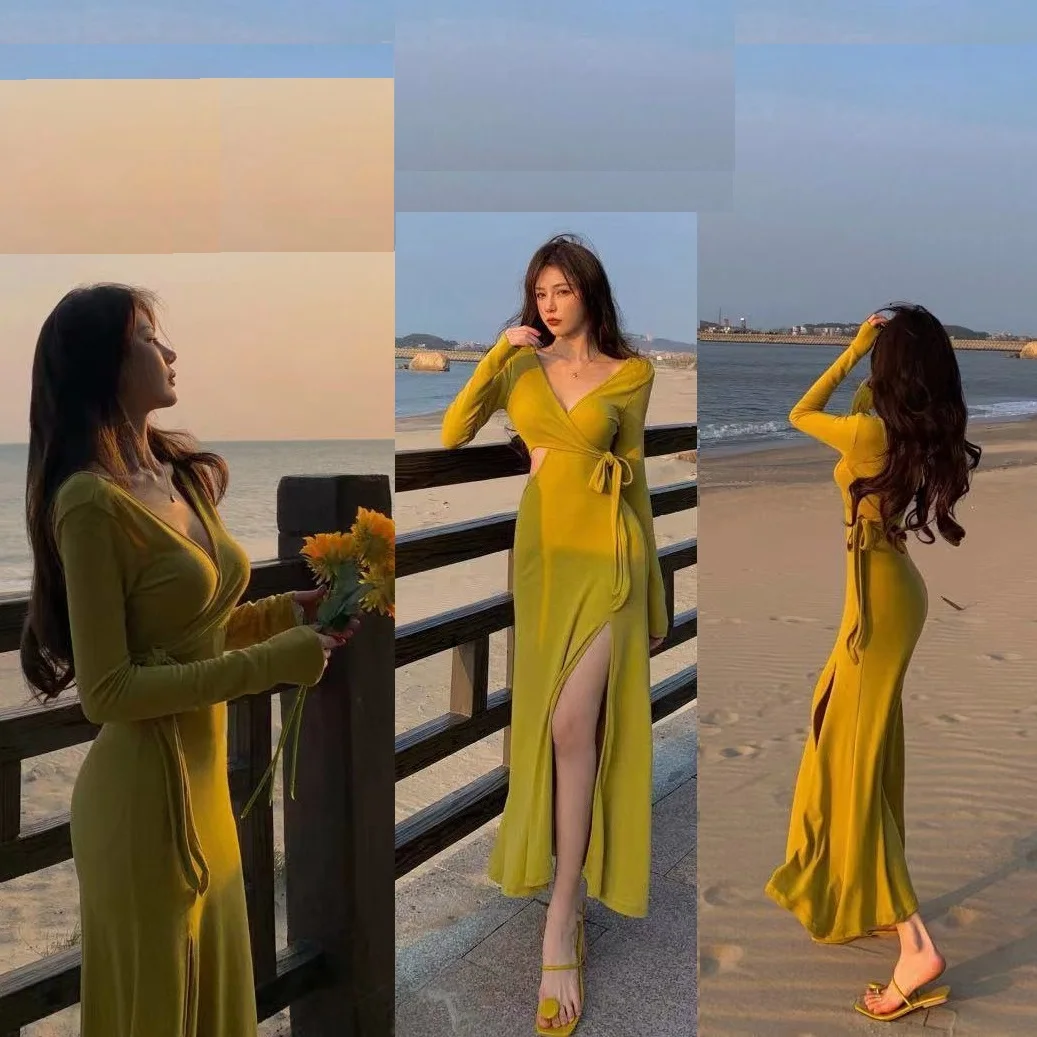 Wholesale Korean Version Cross V-Neck Slim Body Waist Hollow Slit Temperament Sexy Dress
Wholesale Korean Version Cross V-Neck Slim Body Waist Hollow Slit Temperament Sexy Dress