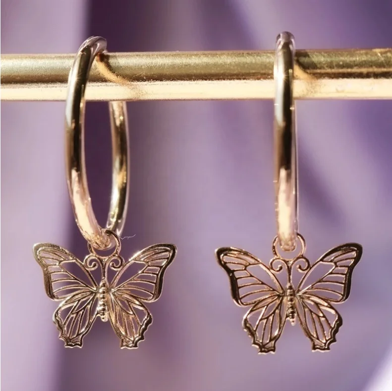 Women Fashion Personalized Gold Plated Jewelry Butterfly Pendant Hoop Earrings Wholesale
Women Fashion Personalized Gold Plated Jewelry Butterfly Pendant Hoop Earrings Wholesale