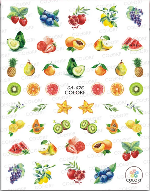 CA675-681 Fruit Strawberry Adhesive Nail Art Stickers Decals for Nail Decoration, As picture
CA675-681 Fruit Strawberry Adhesive Nail Art Stickers Decals for Nail Decoration, As picture