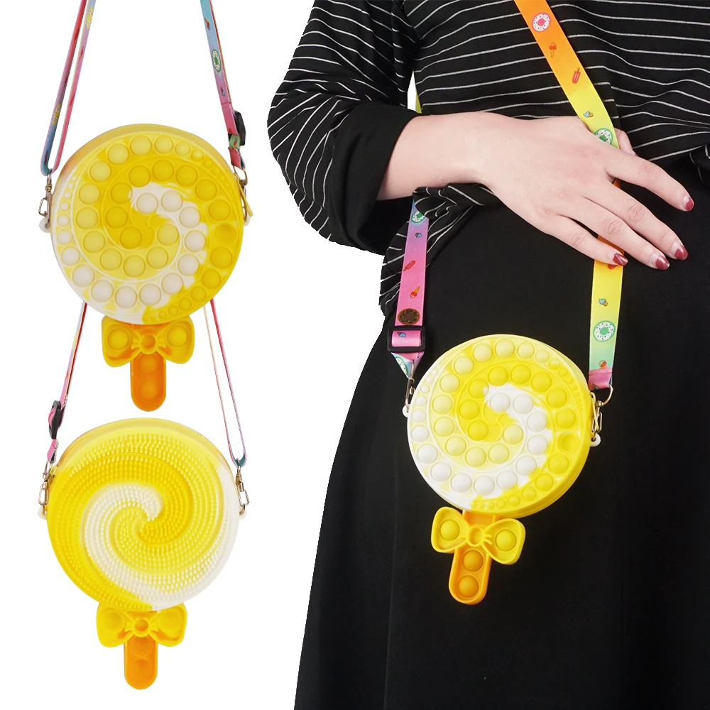 Fashionable kids mini change purse bag soft silicone ice cream lollipop rainbow design girls purses and handbags, Yellow
Fashionable kids mini change purse bag soft silicone ice cream lollipop rainbow design girls purses and handbags, Yellow