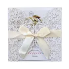 15X15CM Laser Cut Wedding Invitations Card with Bowknot Personalized Wedding Invitation Card Free Printing Customized