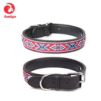 

Amigo hot national style pet collars reflective custom designer genuine real luxury leather dog collar
