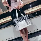 Transparent shoulder bag shopping tote pu cosmetic bag set black makeup pouch clear pvc beach bag