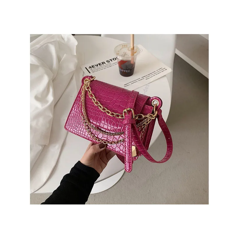 Crocodile pattern mini ladies shoulder bag solid color chain small square bag, Multicolor
Crocodile pattern mini ladies shoulder bag solid color chain small square bag, Multicolor