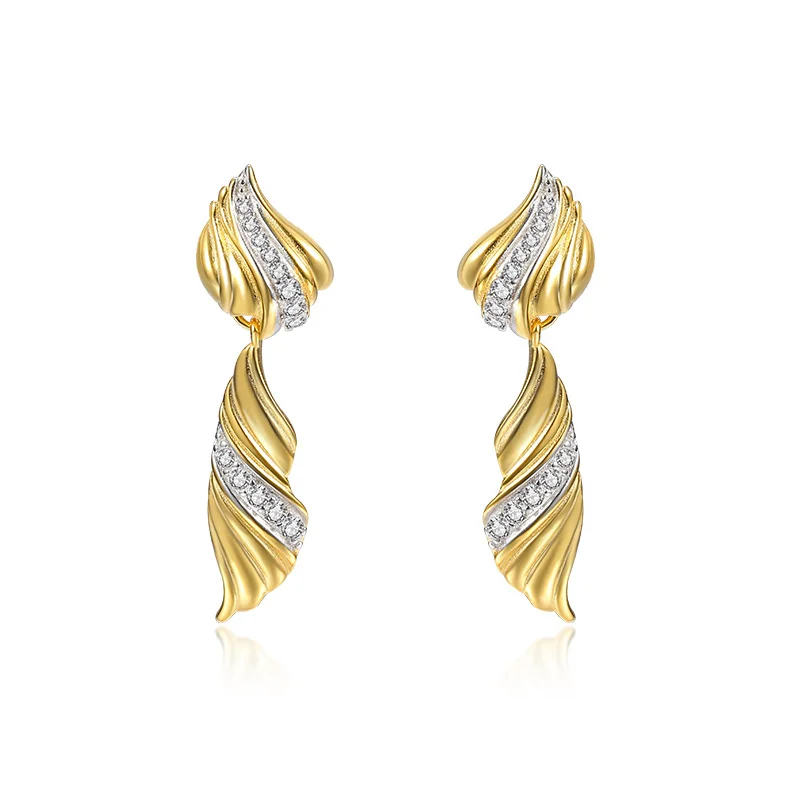 

Trendy 925 silver statement jewelry 18k gold 5A zircon pave twisted rope shape drop dangle stud earrings