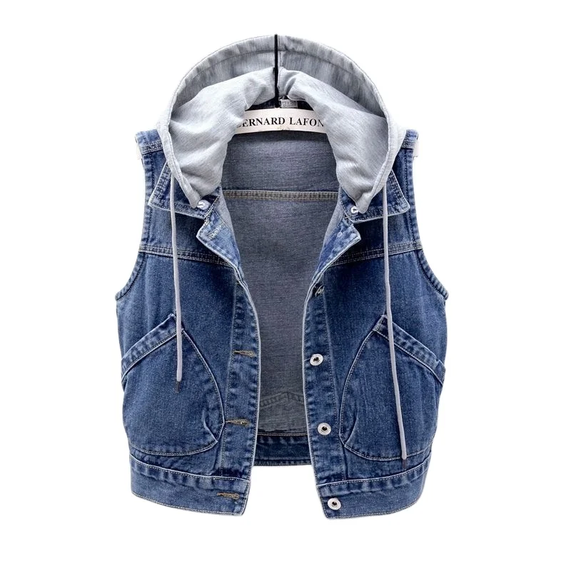 2021 Purple Wind Custom LOGO Women Denim Vest New Hooded Sleeveless Jacket Large Pocket Slim cut top coat, Blue
2021 Purple Wind Custom LOGO Women Denim Vest New Hooded Sleeveless Jacket Large Pocket Slim cut top coat, Blue