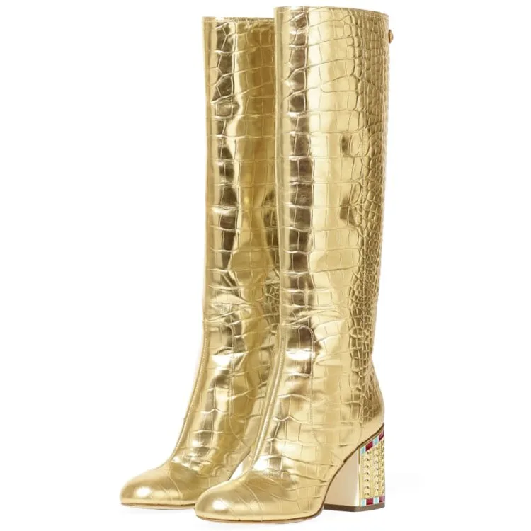 Tiktok Gold Crocodile Pattern Women High Tube Boots Large Size Rhinestone Long Boots Female High Heel Party Knight Boots
Tiktok Gold Crocodile Pattern Women High Tube Boots Large Size Rhinestone Long Boots Female High Heel Party Knight Boots